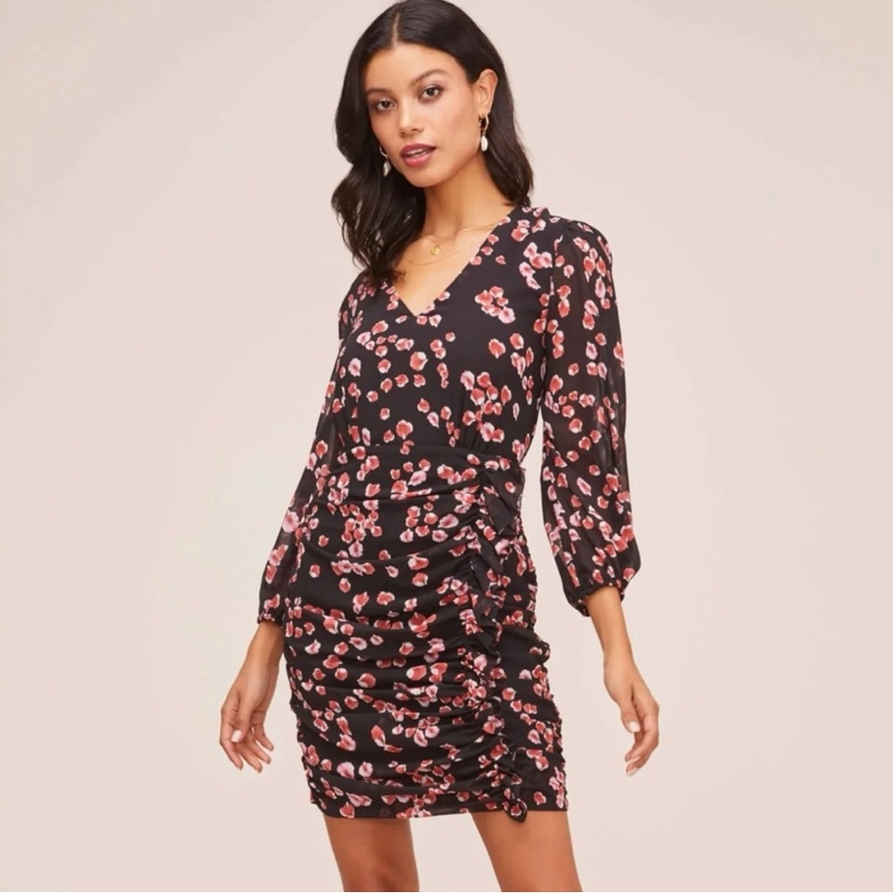Astr Black and Pink Floral Long Sleeve Dress
